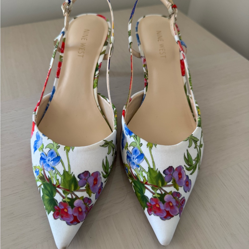 Nine West Floral Slingback Heels - White and Multicolor